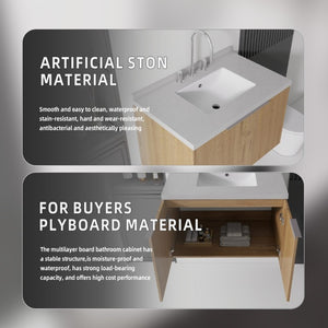 English Elm 30 Inch Floating Bathroom Vanity with Marble Top Undermount Sink and Soft Close Door Oak Granite White - B B2775S00130