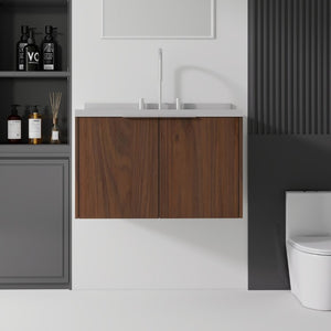 English Elm 30 Inch Floating Bathroom Vanity with Marble Top Undermount Sink and Soft Close Door Brown Granite White B2775S00131