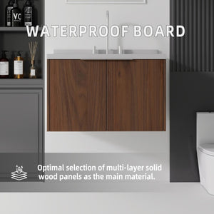 English Elm 30 Inch Floating Bathroom Vanity with Marble Top Undermount Sink and Soft Close Door Brown Granite White B2775S00131