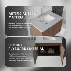 English Elm 30 Inch Floating Bathroom Vanity with Marble Top Undermount Sink and Soft Close Door Brown Granite White B2775S00131