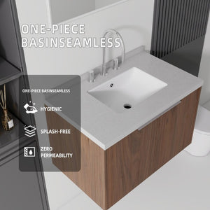 English Elm 30 Inch Floating Bathroom Vanity with Marble Top Undermount Sink and Soft Close Door Brown Granite White B2775S00131