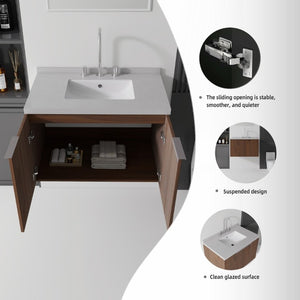English Elm 30 Inch Floating Bathroom Vanity with Marble Top Undermount Sink and Soft Close Door Brown Granite White B2775S00131