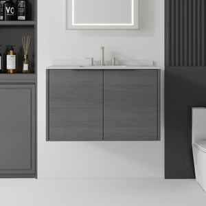 English Elm 36 Inch Floating Bathroom Vanity Grey Cabinet Cultured Marble Top Undermount Sink B2775S00139