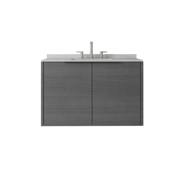 English Elm 36 Inch Floating Bathroom Vanity Grey Cabinet Cultured Marble Top Undermount Sink B2775S00139