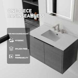 English Elm 36 Inch Floating Bathroom Vanity Grey Cabinet Cultured Marble Top Undermount Sink B2775S00139