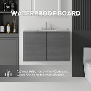 English Elm 36 Inch Floating Bathroom Vanity Grey Cabinet Cultured Marble Top Undermount Sink B2775S00139