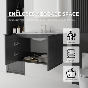 English Elm 36 Inch Floating Bathroom Vanity Grey Cabinet Cultured Marble Top Undermount Sink B2775S00139