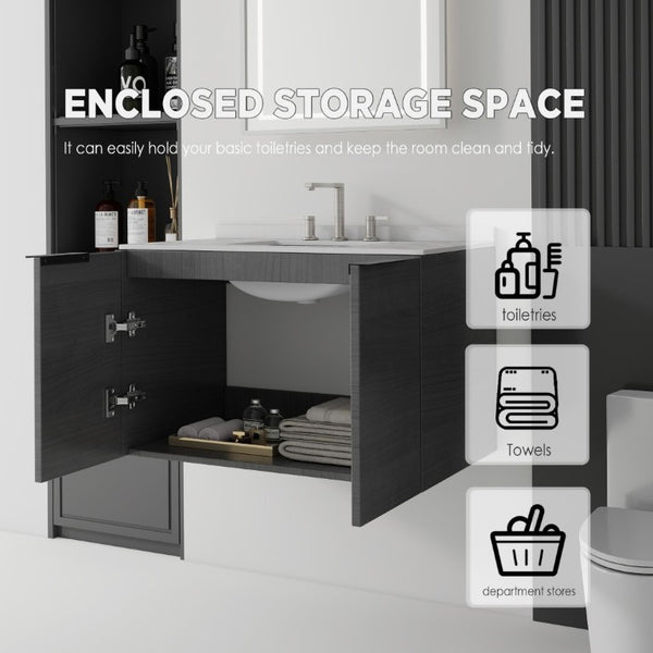 English Elm 36 Inch Floating Bathroom Vanity Grey Cabinet Cultured Marble Top Undermount Sink B2775S00139