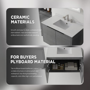 English Elm 36 Inch Floating Bathroom Vanity Grey Cabinet Cultured Marble Top Undermount Sink B2775S00139