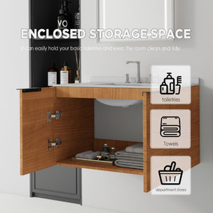 English Elm 36 Inch Floating Oak Bathroom Vanity with Cultured Marble Top and Undermount Sink B2775S00140
