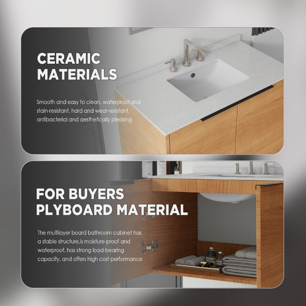 English Elm 36 Inch Floating Oak Bathroom Vanity with Cultured Marble Top and Undermount Sink B2775S00140