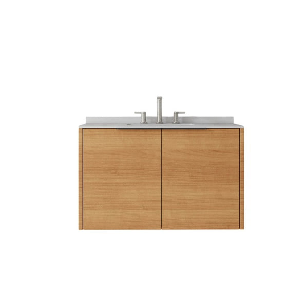 English Elm 36 Inch Floating Oak Bathroom Vanity with Cultured Marble Top and Undermount Sink B2775S00140