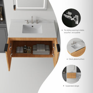 English Elm 36 Inch Floating Oak Bathroom Vanity with Cultured Marble Top and Undermount Sink B2775S00140