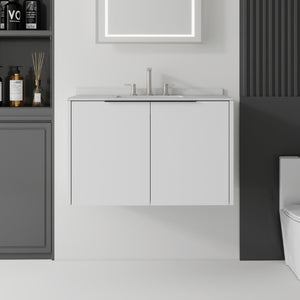 English Elm 36 Inch Floating Bathroom Vanity Plywood Cabinet Cultured Marble Top Undermount Sink B2775S00141