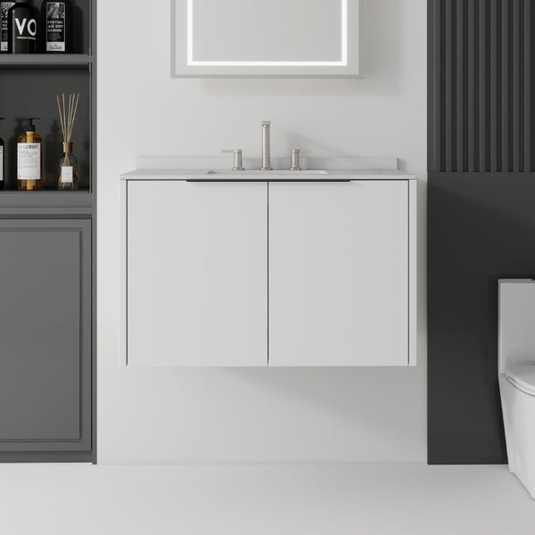 English Elm 36 Inch Floating Bathroom Vanity Plywood Cabinet Cultured Marble Top Undermount Sink B2775S00141