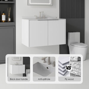 English Elm 36 Inch Floating Bathroom Vanity Plywood Cabinet Cultured Marble Top Undermount Sink B2775S00141