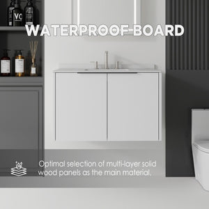 English Elm 36 Inch Floating Bathroom Vanity Plywood Cabinet Cultured Marble Top Undermount Sink B2775S00141