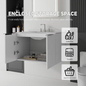 English Elm 36 Inch Floating Bathroom Vanity Plywood Cabinet Cultured Marble Top Undermount Sink B2775S00141