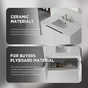 English Elm 36 Inch Floating Bathroom Vanity Plywood Cabinet Cultured Marble Top Undermount Sink B2775S00141