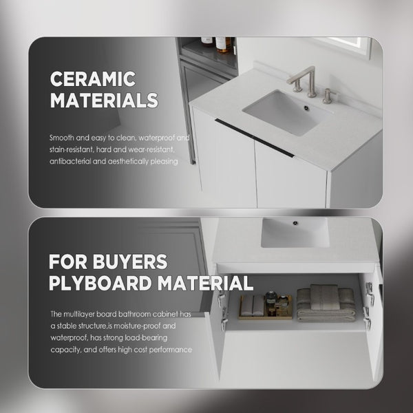 English Elm 36 Inch Floating Bathroom Vanity Plywood Cabinet Cultured Marble Top Undermount Sink B2775S00141