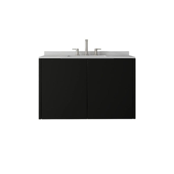 English Elm 36 Inch Floating Bathroom Vanity Matte Black Cabinet Cultured Marble Sink Top Included B2775S00142