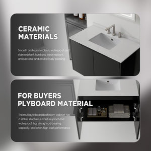 English Elm 36 Inch Floating Bathroom Vanity Matte Black Cabinet Cultured Marble Sink Top Included B2775S00142