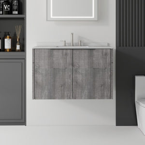 English Elm 36 Inch Floating Vanity Wall Mounted Grey Cabinet Cultured Marble Top Undermount Sink B2775S00143