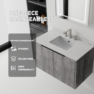 English Elm 36 Inch Floating Vanity Wall Mounted Grey Cabinet Cultured Marble Top Undermount Sink B2775S00143