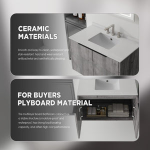 English Elm 36 Inch Floating Vanity Wall Mounted Grey Cabinet Cultured Marble Top Undermount Sink B2775S00143