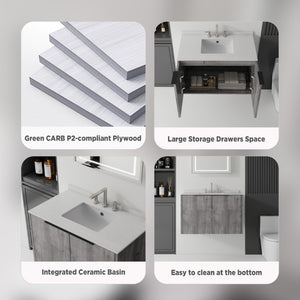 English Elm 36 Inch Floating Vanity Wall Mounted Grey Cabinet Cultured Marble Top Undermount Sink B2775S00143