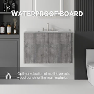 English Elm 36 Inch Floating Vanity Wall Mounted Grey Cabinet Cultured Marble Top Undermount Sink B2775S00143