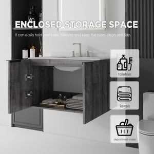 English Elm 36 Inch Floating Vanity Wall Mounted Grey Cabinet Cultured Marble Top Undermount Sink B2775S00143
