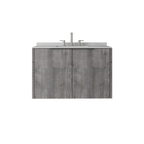 English Elm 36 Inch Floating Vanity Wall Mounted Grey Cabinet Cultured Marble Top Undermount Sink B2775S00143
