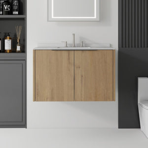 English Elm 36 Inch Floating Oak Bathroom Vanity with Marble Countertop Undermount Sink B2775S00144