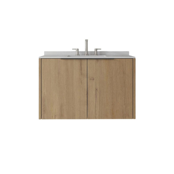 English Elm 36 Inch Floating Oak Bathroom Vanity with Marble Countertop Undermount Sink B2775S00144