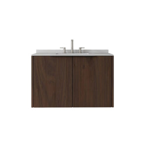 English Elm 36 Inch Floating Bathroom Vanity Plywood Cabinet Cultured Marble Top Soft Close B2775S00145