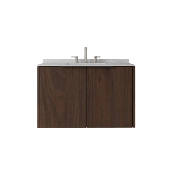 English Elm 36 Inch Floating Bathroom Vanity Plywood Cabinet Cultured Marble Top Soft Close B2775S00145
