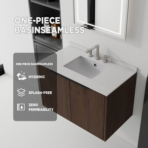 English Elm 36 Inch Floating Bathroom Vanity Plywood Cabinet Cultured Marble Top Soft Close B2775S00145
