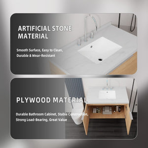 English Elm 36 Inch Wall Mounted Bathroom Vanity with Integrated Sink and Marble Cultured Countertop Oak Carrara White B2775S00147