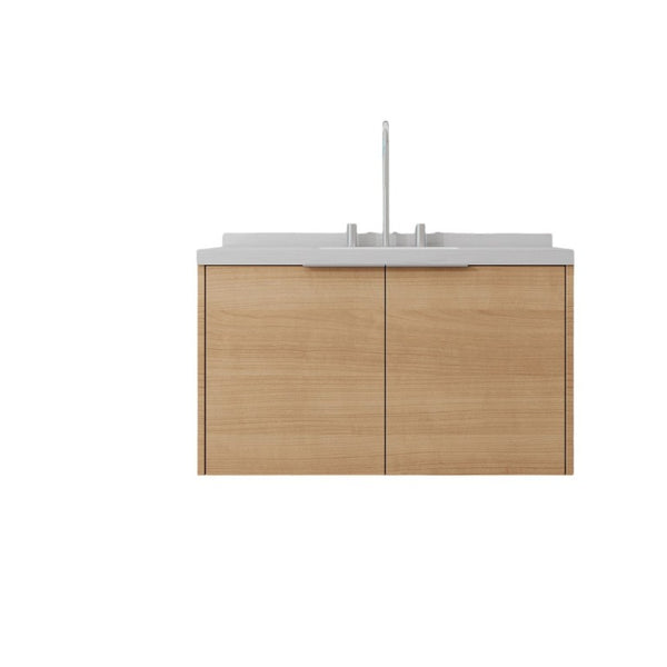 English Elm 36 Inch Wall Mounted Bathroom Vanity with Integrated Sink and Marble Cultured Countertop Oak Carrara White B2775S00147