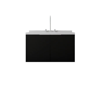 English Elm 36 Inch Wall Mounted Bathroom Vanity with Integrated Sink and Marble Cultured Countertop Black Carrara White B2775S00149
