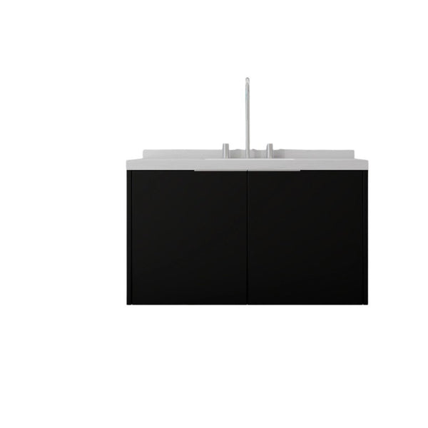 English Elm 36 Inch Wall Mounted Bathroom Vanity with Integrated Sink and Marble Cultured Countertop Black Carrara White B2775S00149