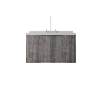 English Elm 36 Inch Wall Mounted Bathroom Vanity with Integrated Sink and Marble Cultured Countertop Grey - B Carrara White B2775S00150