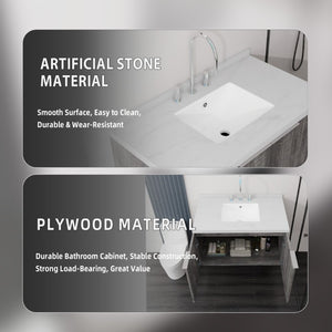 English Elm 36 Inch Wall Mounted Bathroom Vanity with Integrated Sink and Marble Cultured Countertop Grey - B Carrara White B2775S00150