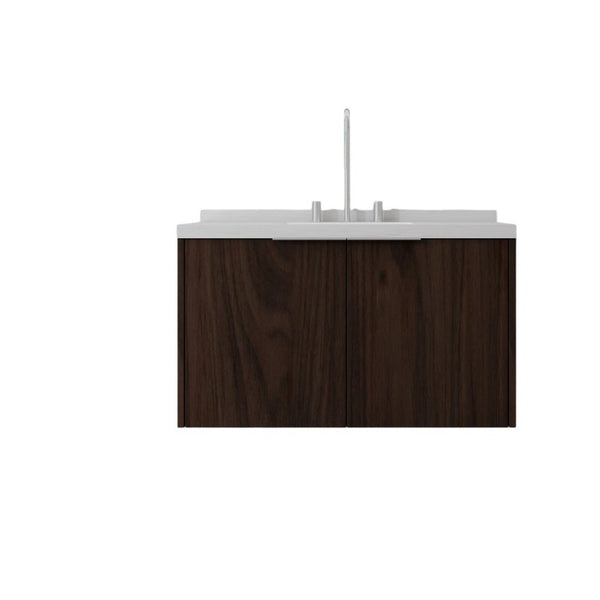 English Elm 36 Inch Wall Mounted Bathroom Vanity with Integrated Sink and Marble Cultured Countertop Brown Carrara White B2775S00152