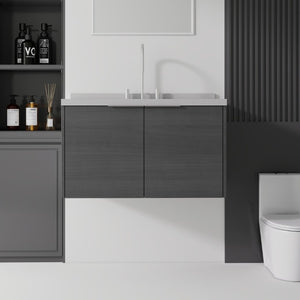 English Elm 36 Inch Wall Mounted Bathroom Vanity with Integrated Sink and Marble Cultured Countertop Grey Granite White B2775S00153