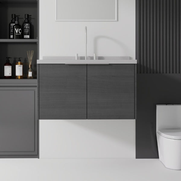 English Elm 36 Inch Wall Mounted Bathroom Vanity with Integrated Sink and Marble Cultured Countertop Grey Granite White B2775S00153