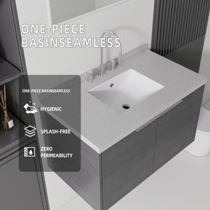 English Elm 36 Inch Wall Mounted Bathroom Vanity with Integrated Sink and Marble Cultured Countertop Grey Granite White B2775S00153