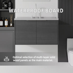 English Elm 36 Inch Wall Mounted Bathroom Vanity with Integrated Sink and Marble Cultured Countertop Grey Granite White B2775S00153
