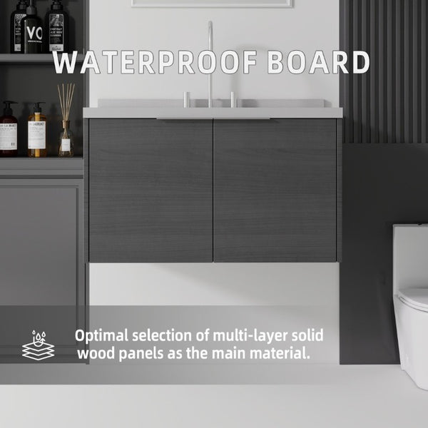 English Elm 36 Inch Wall Mounted Bathroom Vanity with Integrated Sink and Marble Cultured Countertop Grey Granite White B2775S00153
